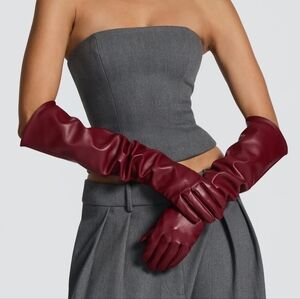 Burgundy Faux Leather Elbow Gloves